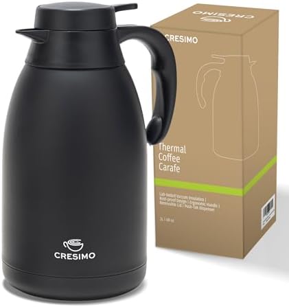 Thermal Coffee Carafe 68 oz by - Updated 2025 Model - Insulated Black Stainless Steel Coffee Urn & Drink