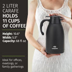 Thermal Coffee Carafe 68 oz by - Updated 2025 Model - Insulated Black Stainless Steel Coffee Urn & Drink, alternate view 5