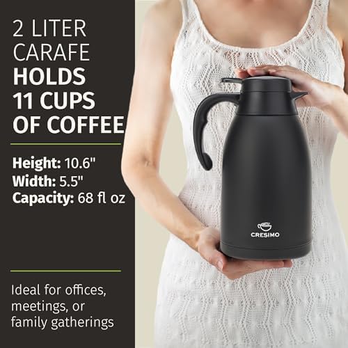 Thermal Coffee Carafe 68 oz by - Updated 2025 Model - Insulated Black Stainless Steel Coffee Urn & Drink, alternate view 5