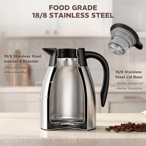 Thermal Coffee Carafe for Keeping Hot - 34OZ Insulated Small Coffee Pot, alternate view 4