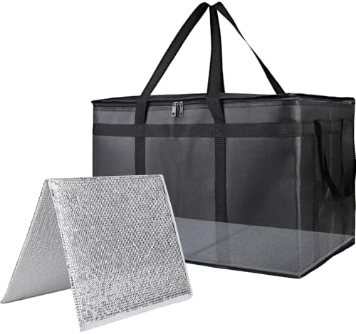 Thermal Insulated Food Delivery Bag with Hard Bottom, 3XL, Black 1PK