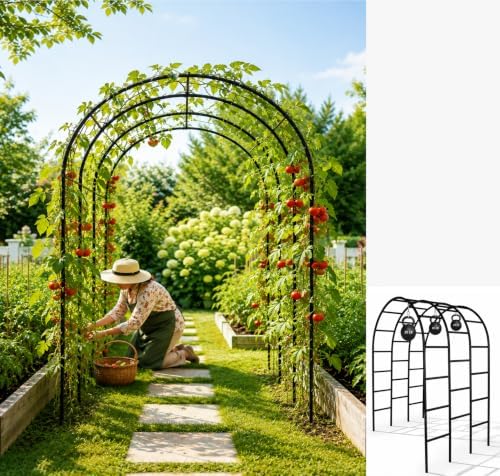 Thickened Tube 3-Layer, 88" H x 63" W x 44.5" D, Garden Arch Trellis Tunnel, Heavy Duty Metal Arbor for Climbing