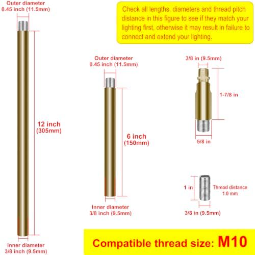Threaded Extension Poles, Lighting Fixture Downrods Stems & 1-pc Sloped Ceiling Adapter for Pendant Light, alternate view 3