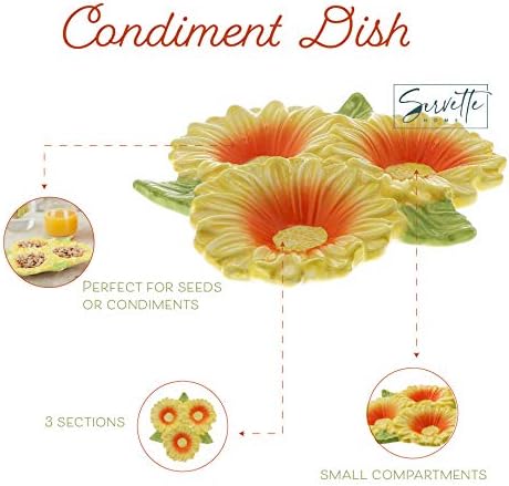 Three Section Snack Dish Sunflower Condiment Dish in 6 x 1 inches in Sunflower, alternate view 4