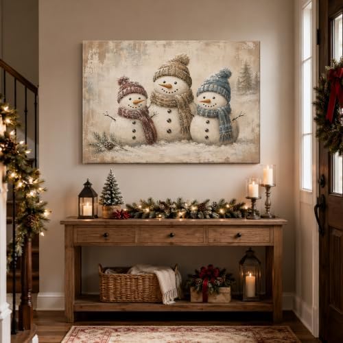 Three Snowmen Christmas Canvas Wall Art, Snowman Family Canvas Prints, alternate view 4