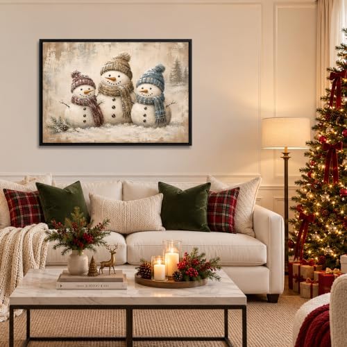 Three Snowmen Framed Christmas Wall Art, Snowman Family Canvas Pictures, alternate view 2