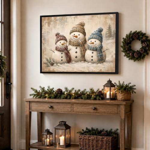 Three Snowmen Framed Christmas Wall Art, Snowman Family Canvas Pictures, alternate view 4