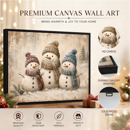 Three Snowmen Framed Christmas Wall Art, Snowman Family Canvas Pictures, alternate view 5