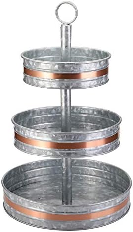 Three Tiered Serving Stand, Rustic Metal Cupcake Stand, Farmhouse Galvanized Tiered Serving Tray for Dessert