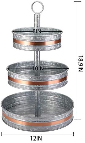 Three Tiered Serving Stand, Rustic Metal Cupcake Stand, Farmhouse Galvanized Tiered Serving Tray for Dessert, alternate view