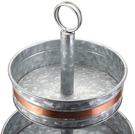 Three Tiered Serving Stand, Rustic Metal Cupcake Stand, Farmhouse Galvanized Tiered Serving Tray for Dessert, alternate view