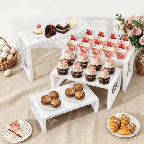 Tiered Display Stand, Wooden 4 Tier Display Risers, Nesting Cupcake Stand for Dessert, Food, Cupcake, alternate view 2