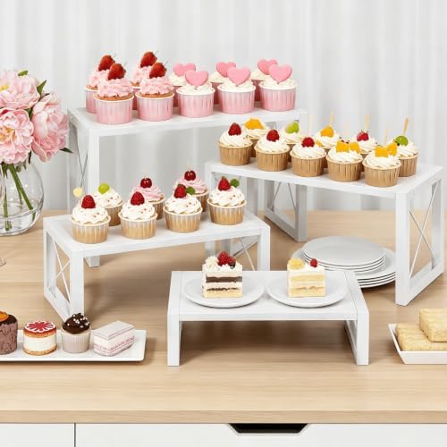 Tiered Display Stand, Wooden 4 Tier Display Risers, Nesting Cupcake Stand for Dessert, Food, Cupcake, alternate view 4