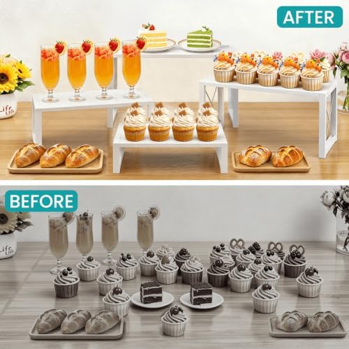 Tiered Display Stand, Wooden 4 Tier Display Risers, Nesting Cupcake Stand for Dessert, Food, Cupcake, alternate view 6