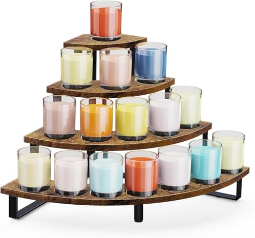 Tiered Display Stand, Wooden Display Risers, 4 Tier Display Shelf in rustic brown