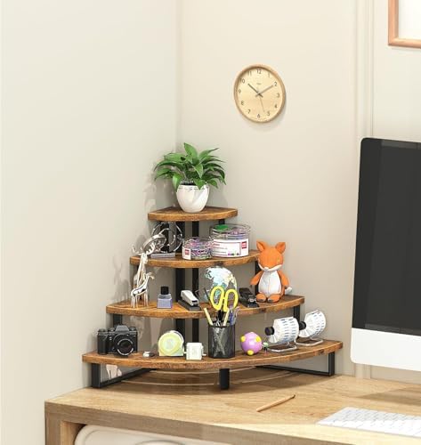 Tiered Display Stand, Wooden Display Risers, 4 Tier Display Shelf in rustic brown, alternate view 5