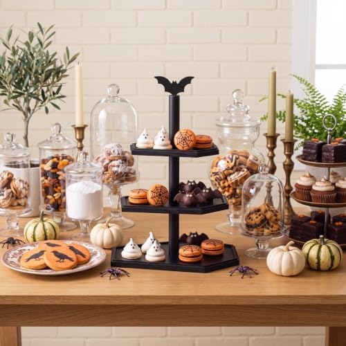 Tiered Halloween Cupcake Stand Trays Black Coffin Serving Platters in black, alternate view 2