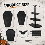 Tiered Halloween Cupcake Stand Trays Black Coffin Serving Platters in black, alternate view 3
