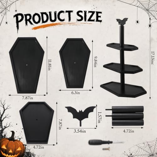 Tiered Halloween Cupcake Stand Trays Black Coffin Serving Platters in black, alternate view 3
