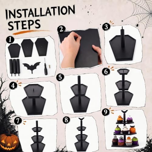 Tiered Halloween Cupcake Stand Trays Black Coffin Serving Platters in black, alternate view 6