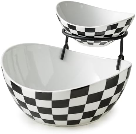 Tiered Serving Bowls, Chip and Dip Serving Set, Halloween Hosting in 2-Tier Set (Large, Medium) in Black and