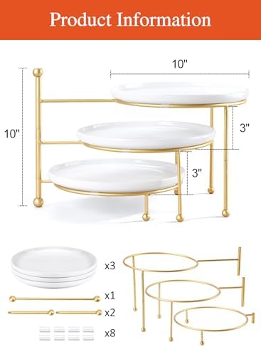 Tiered Serving Tray for Party, 10 Inch Dessert Display Stand, Gold in Gold, alternate view 3