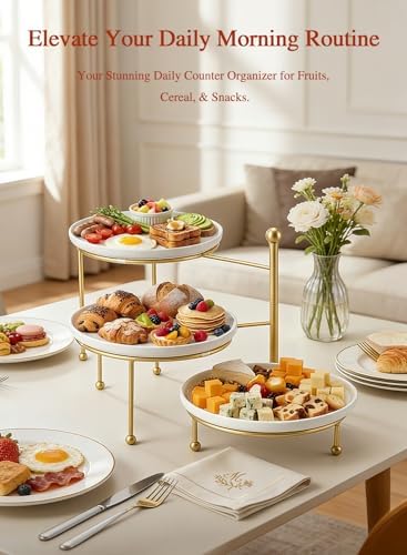 Tiered Serving Tray for Party, 10 Inch Dessert Display Stand, Gold in Gold, alternate view 4