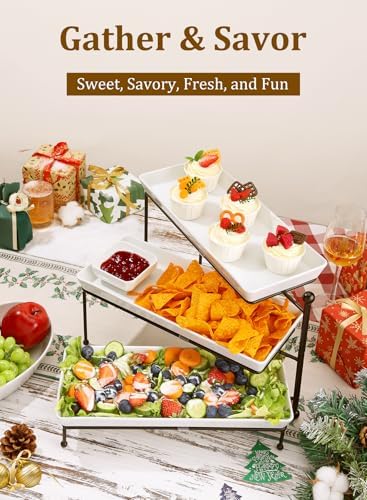 Tiered Serving Tray for Party, 14 Inch Dessert Display Stand, Black in Black, alternate view 3
