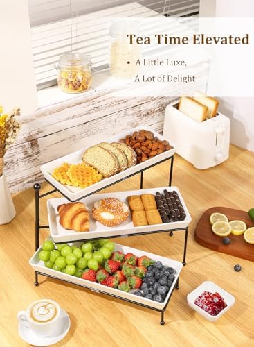 Tiered Serving Tray for Party, 14 Inch Dessert Display Stand, Black in Black, alternate view 4