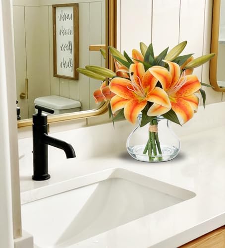 Tiger Lily Fall Flowers Artificial for Decoration in Vase Real Touch Orange Autumn Silk Faux Flowers, alternate view 3