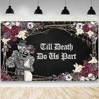 Till Death Do Us Part Halloween Wedding Decorations Backdrop 6x3.6ft in 70.8x43.3inch in Black