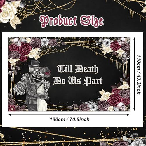 Till Death Do Us Part Halloween Wedding Decorations Backdrop 6x3.6ft in 70.8x43.3inch in Black, alternate view 2