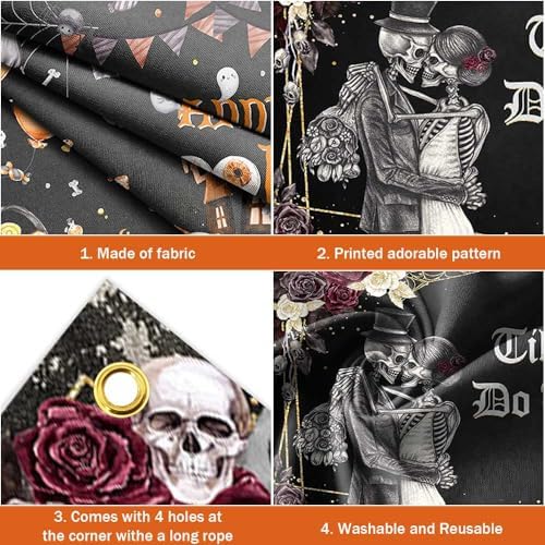 Till Death Do Us Part Halloween Wedding Decorations Backdrop 6x3.6ft in 70.8x43.3inch in Black, alternate view 3