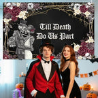 Till Death Do Us Part Halloween Wedding Decorations Backdrop 6x3.6ft in 70.8x43.3inch in Black, alternate view 4