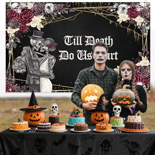 Till Death Do Us Part Halloween Wedding Decorations Backdrop 6x3.6ft in 70.8x43.3inch in Black, alternate view 5