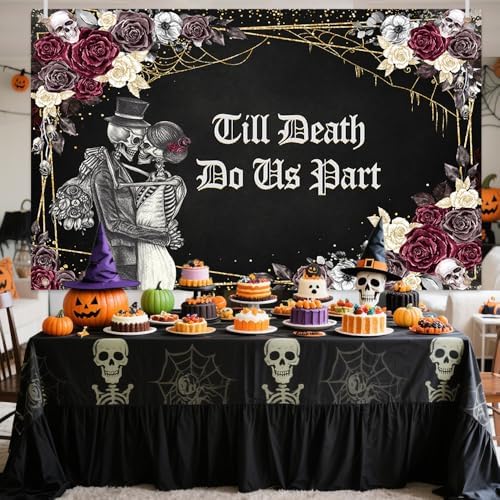 Till Death Do Us Part Halloween Wedding Decorations Backdrop 6x3.6ft in 70.8x43.3inch in Black, alternate view 6