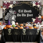 Till Death Do Us Part Halloween Wedding Decorations Backdrop 6x3.6ft in 70.8x43.3inch in Black, alternate view 6