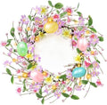 Timer - 20 Inch Easter Wreaths for Front Door Easter Decorations, Easter Wreath with 20 LED Lights Colorful Eggs