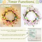 Timer - 20 Inch Easter Wreaths for Front Door Easter Decorations, Easter Wreath with 20 LED Lights Colorful Eggs, alternate