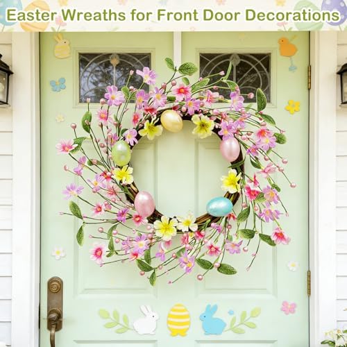 Timer - 20 Inch Easter Wreaths for Front Door Easter Decorations, Easter Wreath with 20 LED Lights Colorful Eggs, alternate