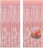 Tinsel Backdrop, Rose Gold Foil Fringe Curtains | 2 Pack in 3.2x8.2ft in Light Rose Gold