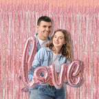 Tinsel Backdrop, Rose Gold Foil Fringe Curtains | 2 Pack in 3.2x8.2ft in Light Rose Gold, alternate view 2