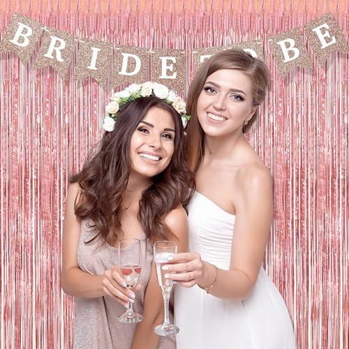 Tinsel Backdrop, Rose Gold Foil Fringe Curtains | 2 Pack in 3.2x8.2ft in Light Rose Gold, alternate view 3