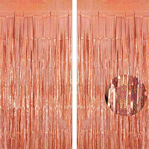 Tinsel Foil Fringe Curtain, 2 Pack Metallic Tinsel Curtain Backdrop for Party Decorations, Large Glitter