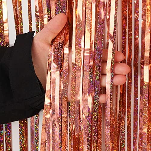Tinsel Foil Fringe Curtain, 2 Pack Metallic Tinsel Curtain Backdrop for Party Decorations, Large Glitter, alternate view 3