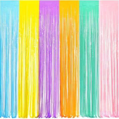 Tinsel Foil Fringe Curtains | Pastel Colourful Party Backdrop in 3.2 x 8.2ft in Colorful