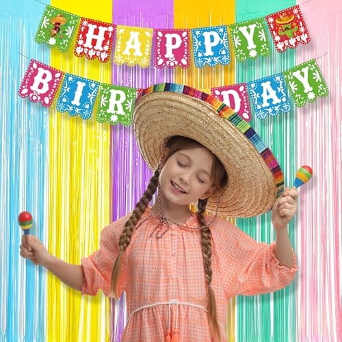 Tinsel Foil Fringe Curtains | Pastel Colourful Party Backdrop in 3.2 x 8.2ft in Colorful, alternate view 3