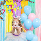 Tinsel Foil Fringe Curtains | Pastel Colourful Party Backdrop in 3.2 x 8.2ft in Colorful, alternate view 4