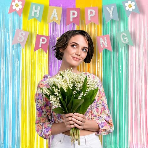 Tinsel Foil Fringe Curtains | Pastel Colourful Party Backdrop in 3.2 x 8.2ft in Colorful, alternate view 5