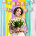 Tinsel Foil Fringe Curtains | Pastel Colourful Party Backdrop in 3.2 x 8.2ft in Colorful, alternate view 5